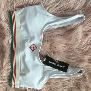 Casablanca sport bra and pants- White with Green and Red Stripes